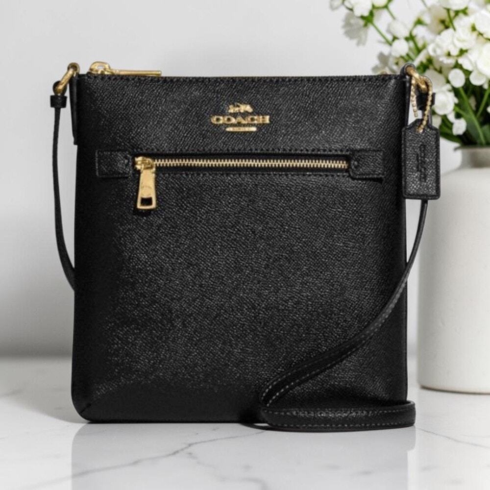 Coach Mini Rowan File Bag Crossbody Purse in Black Leather CV405
